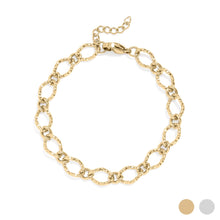 Load image into Gallery viewer, 18K Gold Stainless Steel Hammered Oval Chain Bracelet: Gold 7"