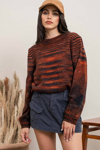 MULTI-COLORED HEATHER KNIT SWEATER