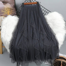 Load image into Gallery viewer, BEADED MESH PLEATED SKIRT A LINE TULLE SKIRT