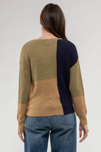 Load image into Gallery viewer, COLORBLOCK KNIT PULLOVER SWEATER: OLIVE MULTI