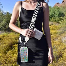 Load image into Gallery viewer, Clip &amp; Go Strap w/Zippered Pouch: Brown/Cream Chevron