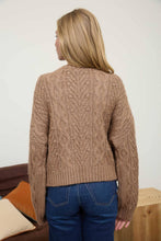 Load image into Gallery viewer, FRONT TIE VELVET BOW CABLE KNIT CARDIGAN SWEATER