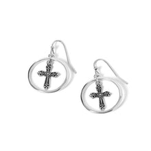 Load image into Gallery viewer, Cross inside Silver Dangle Earrings