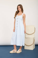 Load image into Gallery viewer, STRIPE SWEETHEART BUTTON DOWN SLEEVELESS MIDI DRESS: LIGHT BLUE