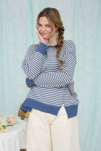Load image into Gallery viewer, STRIPE EXPOSED SEAM SPLIT HEM LONG SLEEVE KNIT TOP
