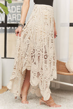 Load image into Gallery viewer, CROCHET LACE WAIST HIGH LOW MAXI SKIRT