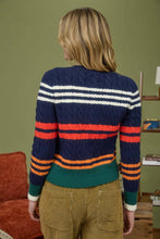 Load image into Gallery viewer, MULTICOLOR STRIPE CABLE KNIT BUTTON DOWN CARDIGAN