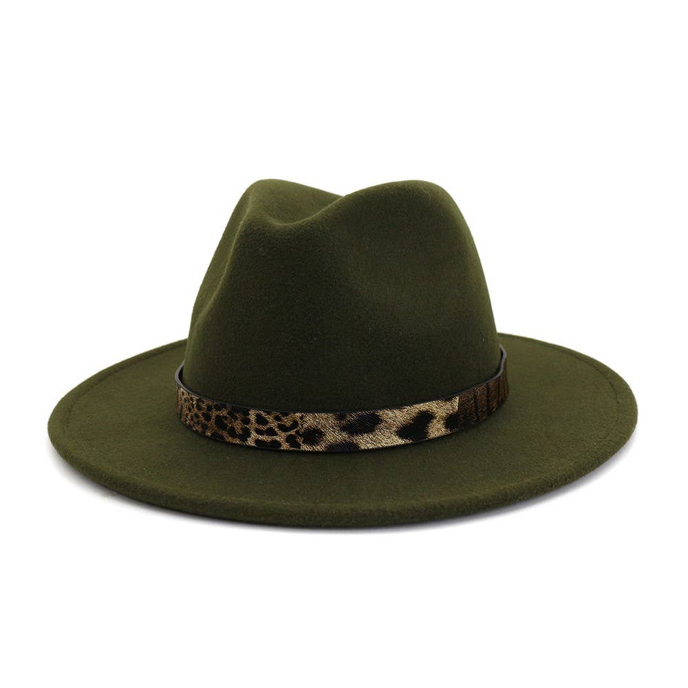 Leopard Print Belted Panama Hat - Green