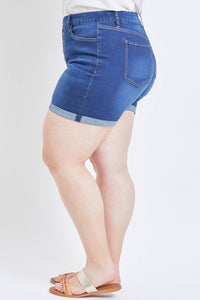 Exposed Button Fly Cuffed Shorts - Curvy Girl