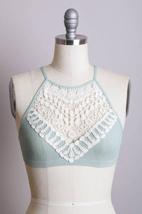 Crochet Lace High Neck Bralette - Sage