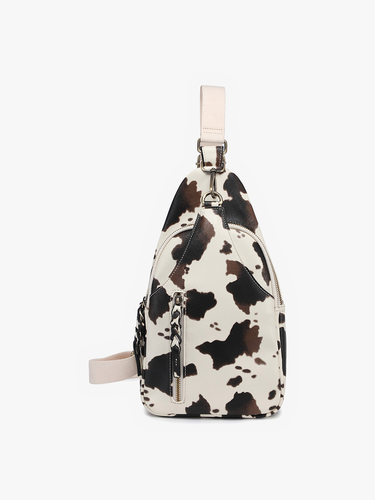 Nikki Dual Compartment Sling Pack Bag: Cow