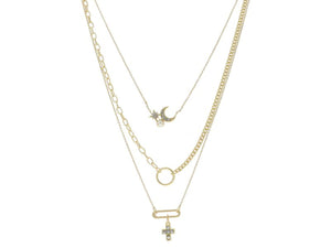 3 Strand Crystal Cross Dangle Necklace