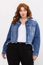 Load image into Gallery viewer, Distressed Cropped Jean Jacket - Curvy Girl