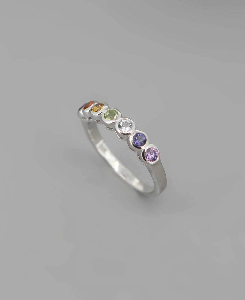 Gemstone Studded Sterling Silver Chakra Ring